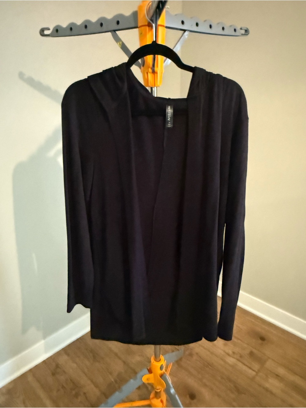 Ambrielle Black Open-Front Lightweight Cardigan with a Hood